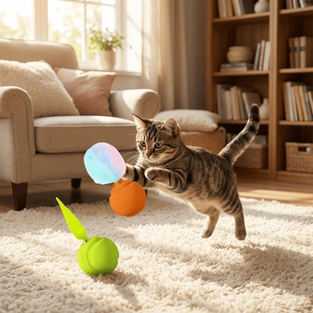 2x Squeaky Cat Ball Toy