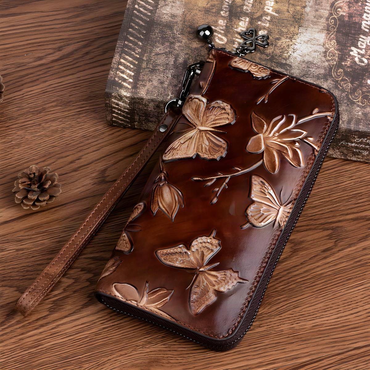 Embossed Butterfly Leather Wallet
