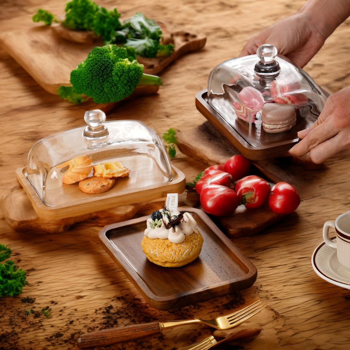 Glass Butter Dish with Wooden Base