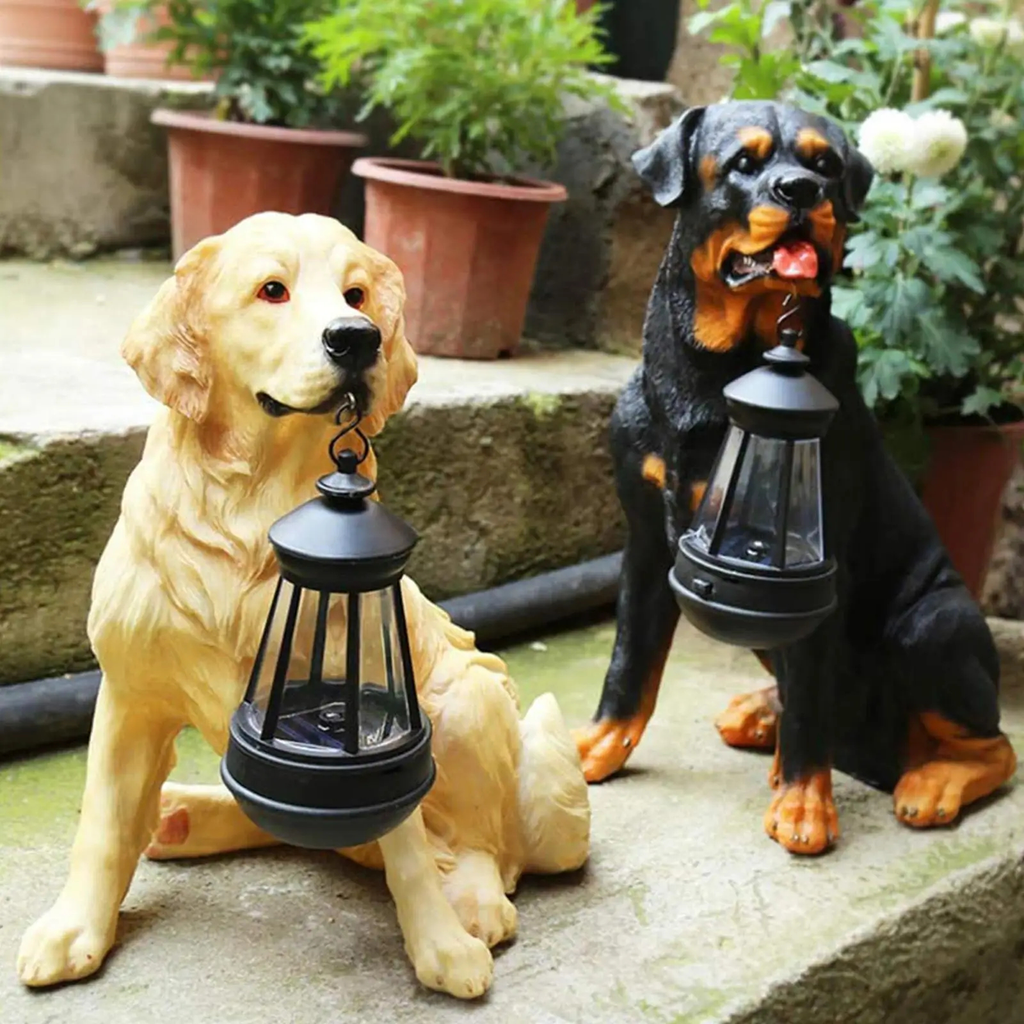 Solar Dog Lantern Garden Statue