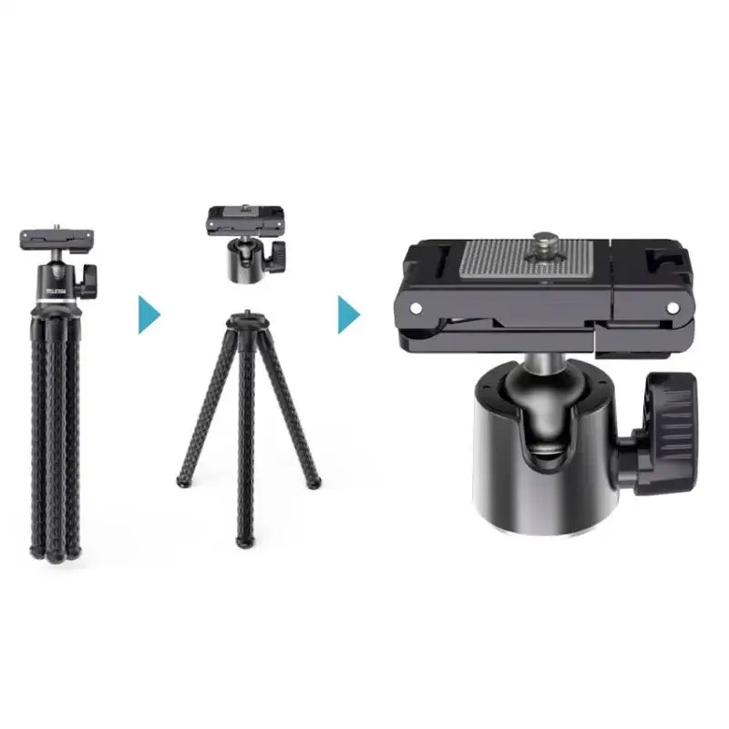 Telesin Tripod flexibelt 360 grader kulledshuvud 1/4" skruv / Mobilhållare / Tillbehörssko - Bläckfisk