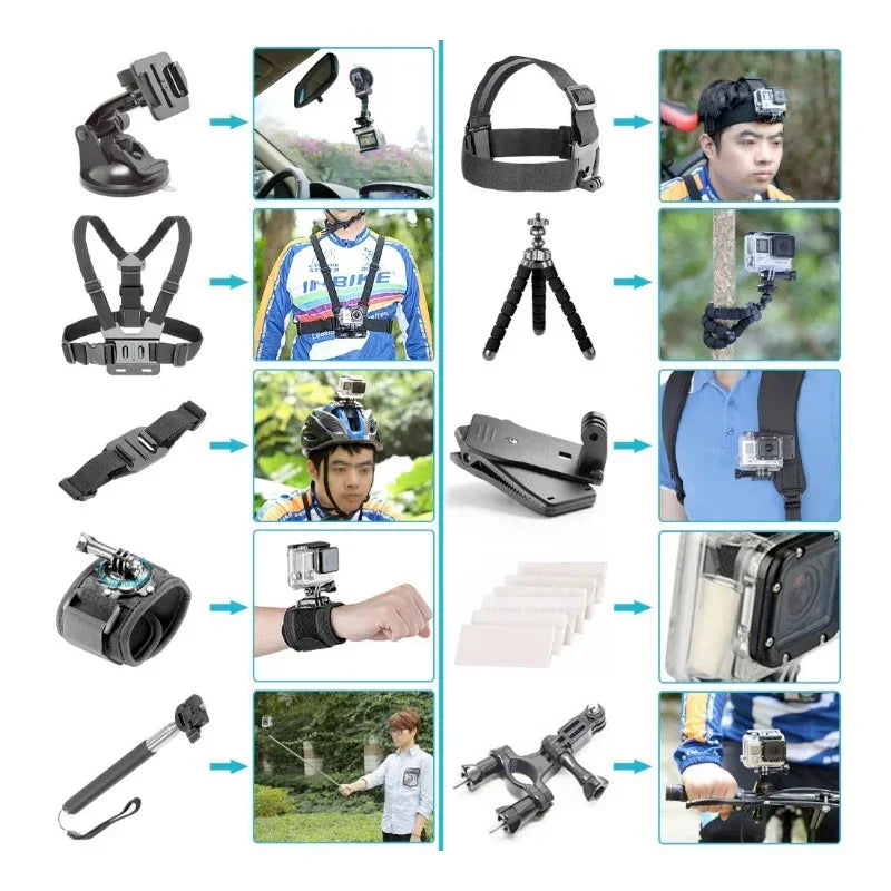 50 i 1 tillbehörskit / 50 tillbehör GoPro / stor förvaringsväska