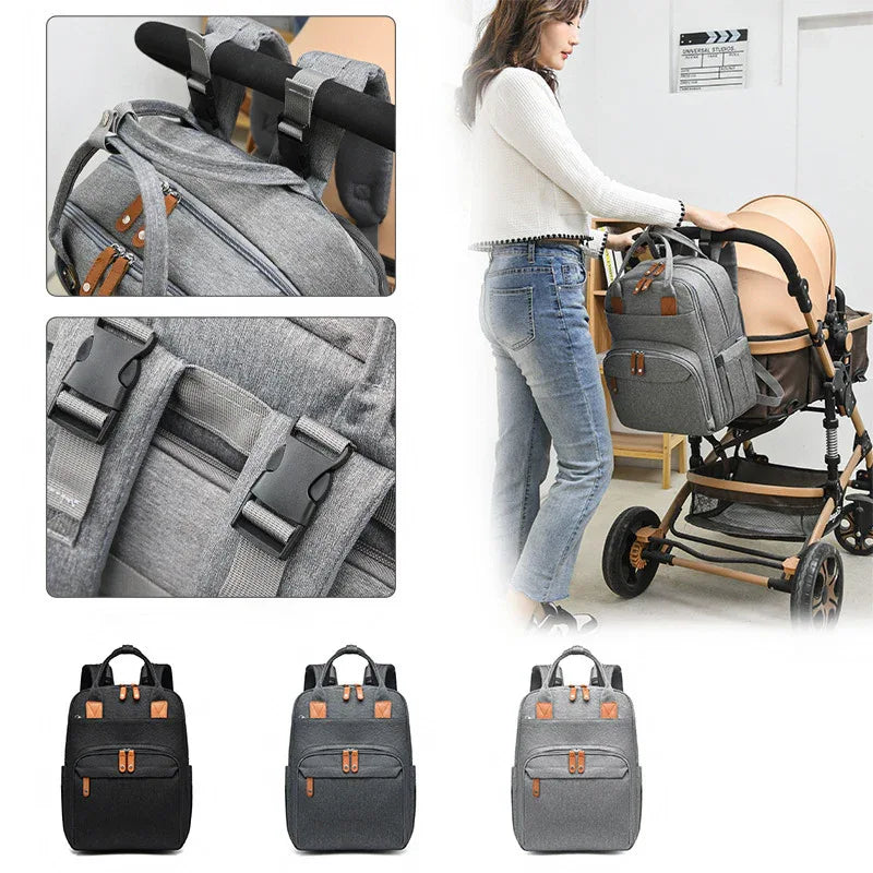 Maternity Unisex Diaper Bag With USB Charging Port Insulation Pockets Large Capacity And Portable Foldable Crib