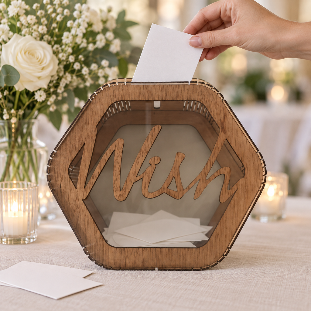 Hexagonal Wooden Wish Card Box