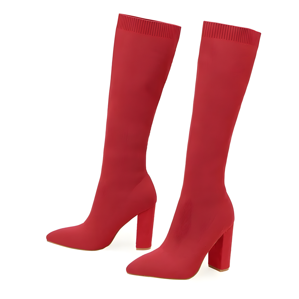 Stretch-Knit Block-Heel Boots