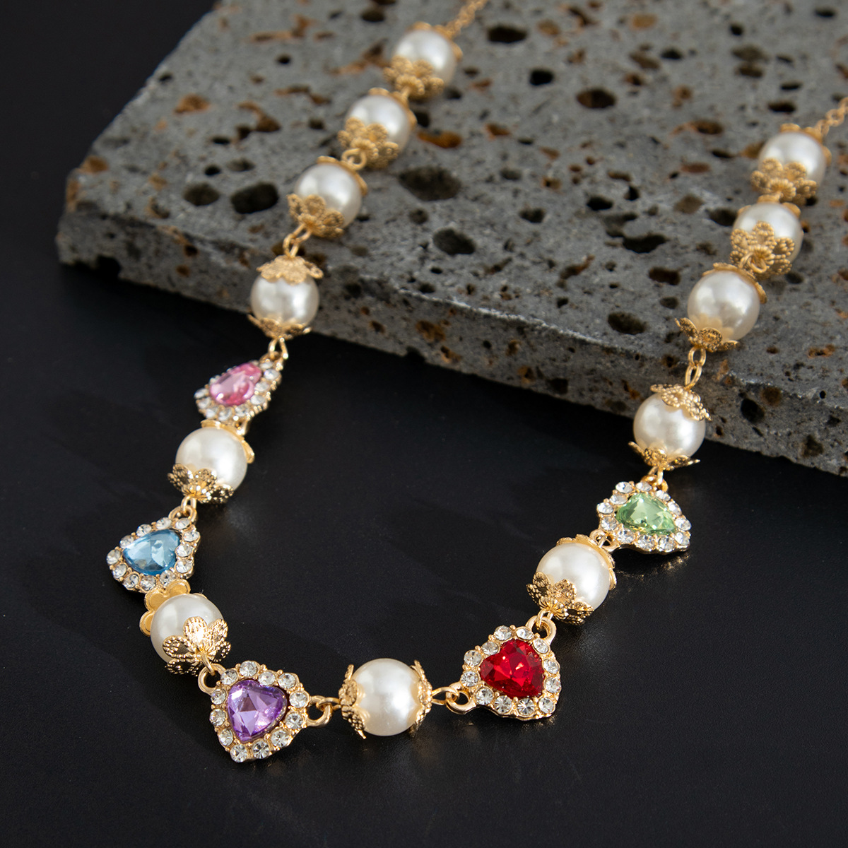 Colorful Heart Pearl Necklace