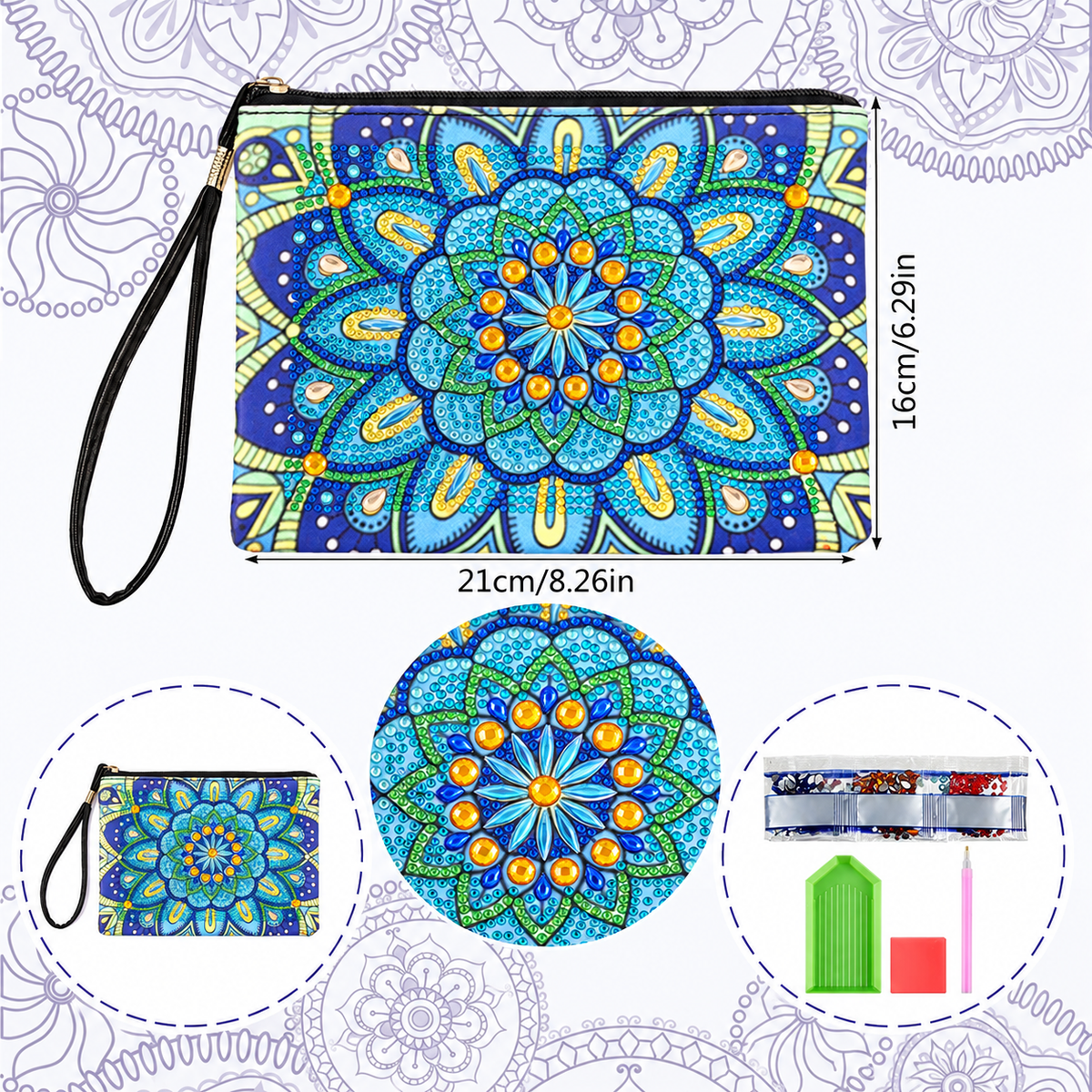 Diamond Painting Floral Makeup Bag
