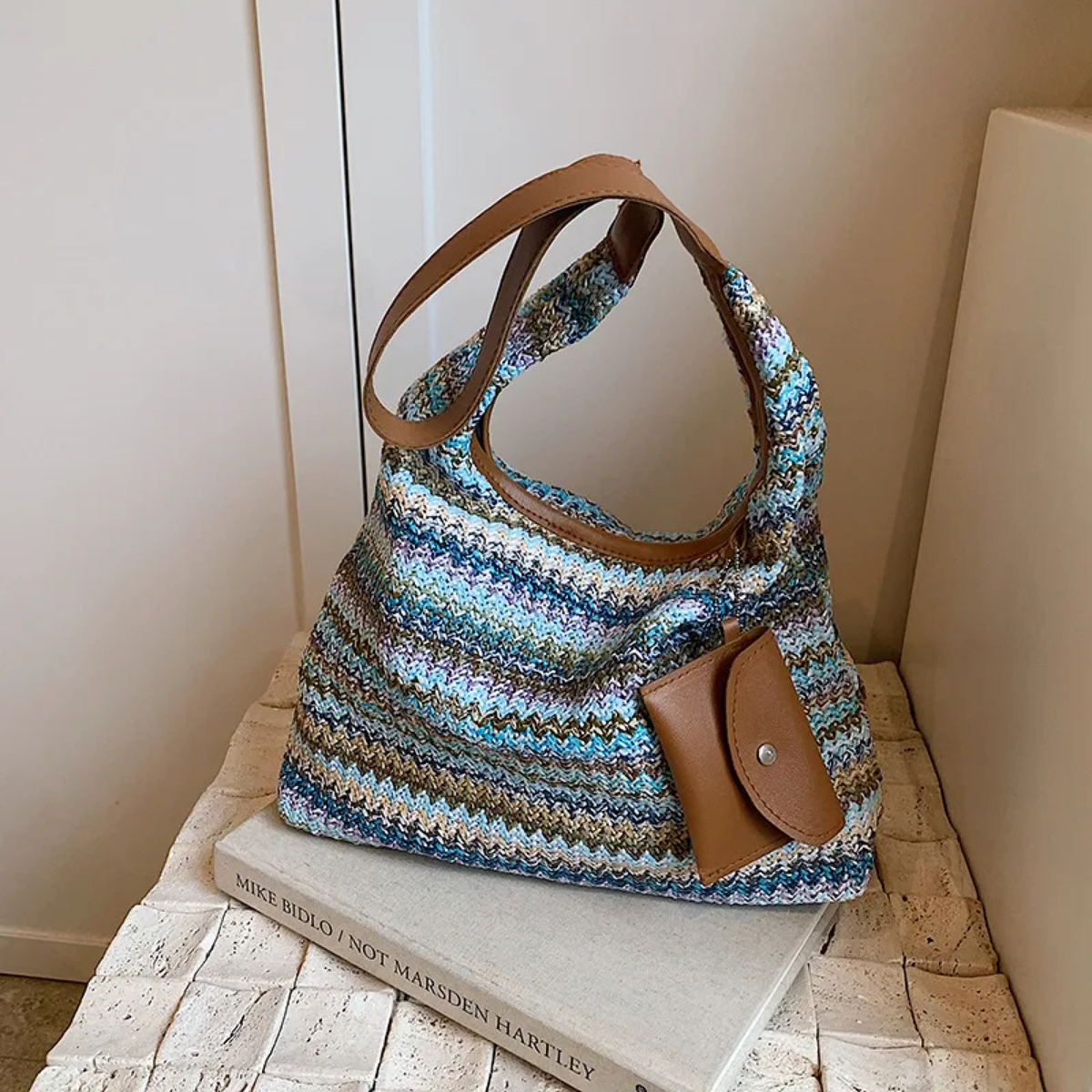 Striped Crochet Hobo Shoulder Bag