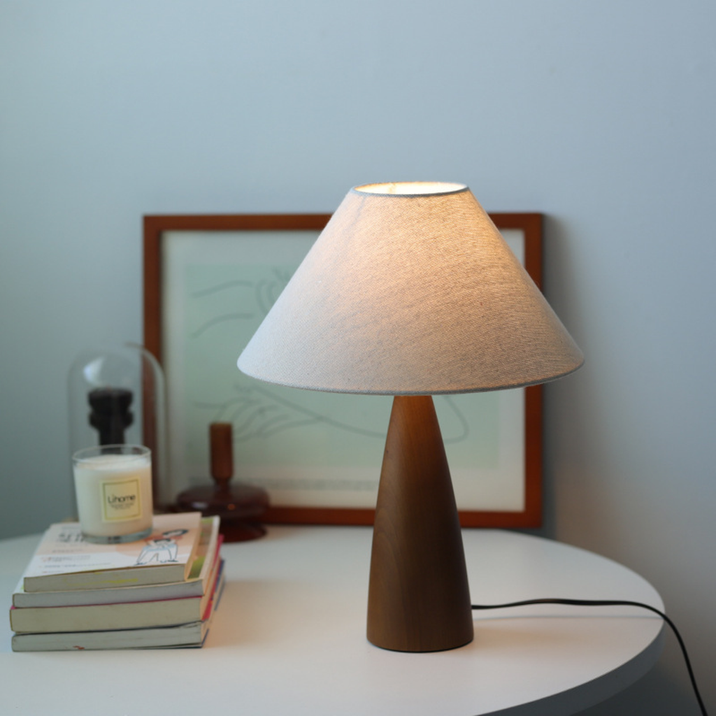 Wood-Base Cone Bedside Lamp
