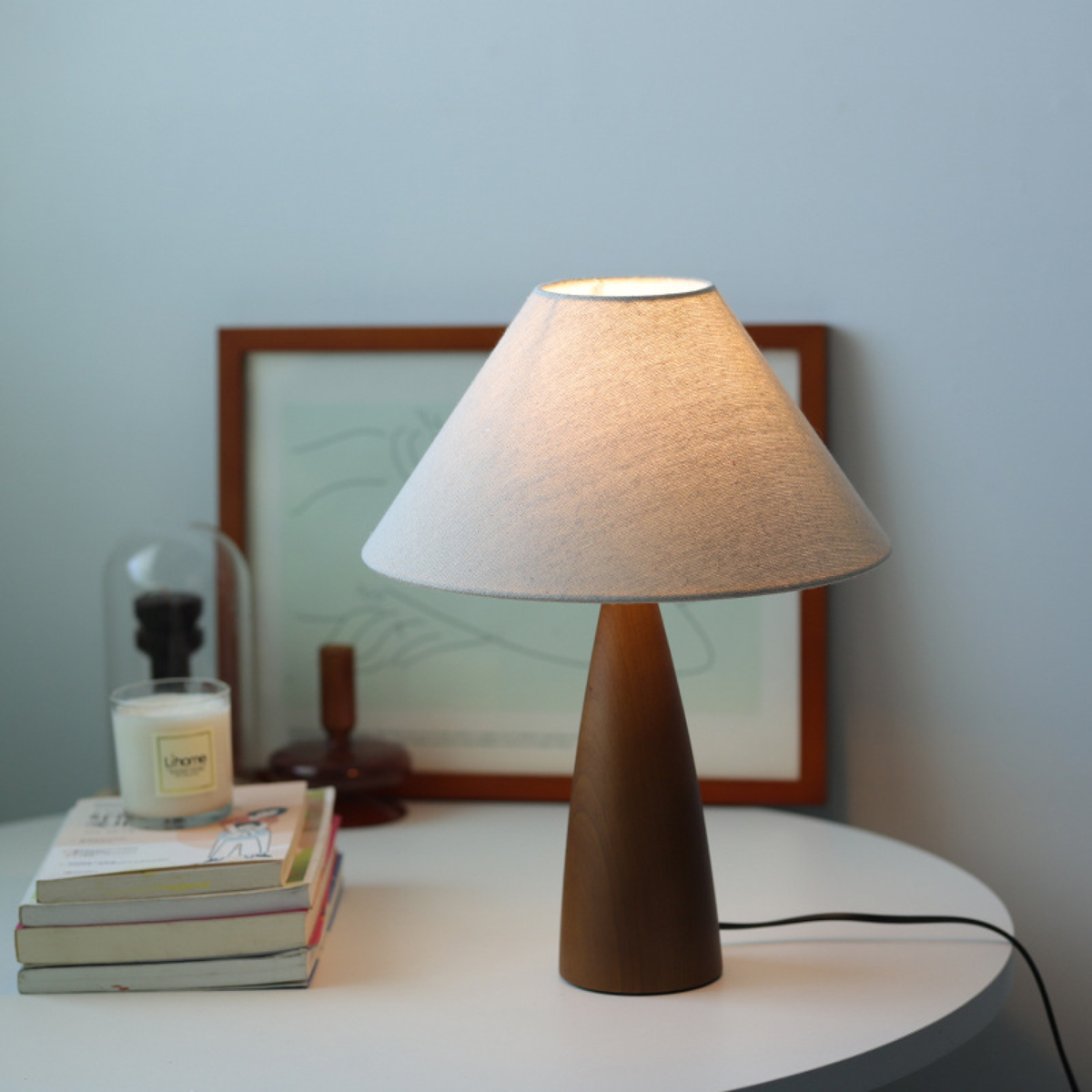 Wood-Base Cone Bedside Lamp