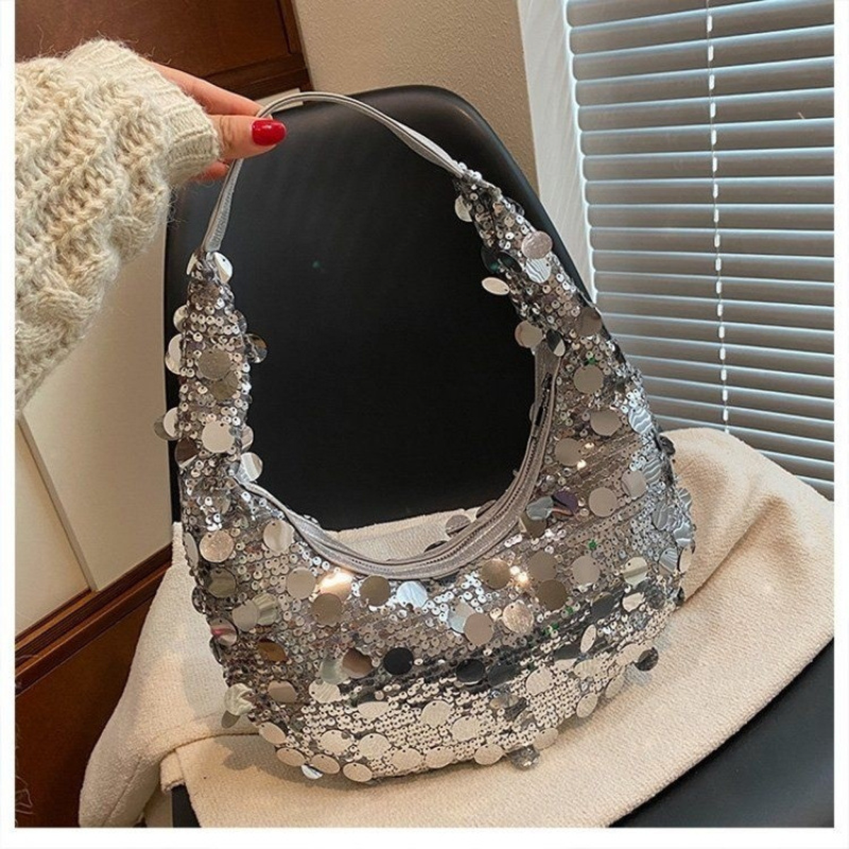 Sequin Crescent Shoulder Bag