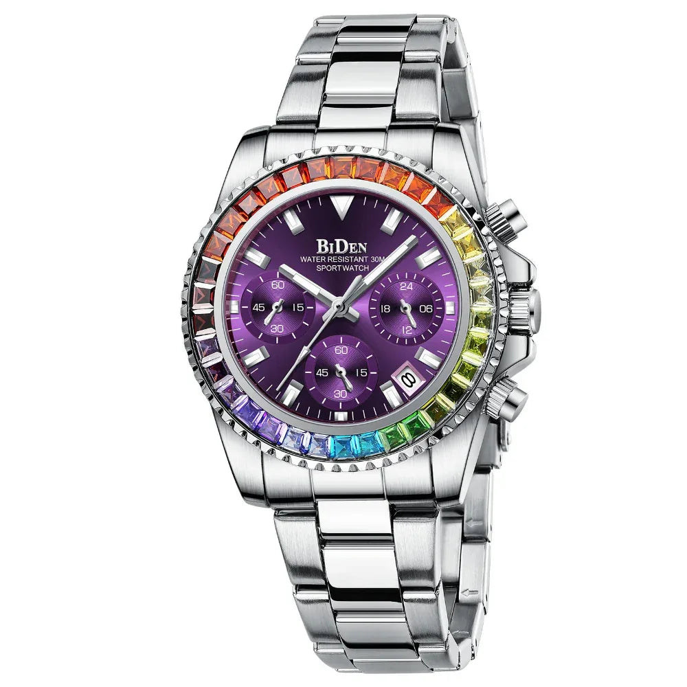 Fashion Steel Band Business Ladies Women's Trend Colored Diamond Watch