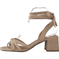 Faux Suede Ankle Strap Heels Beige