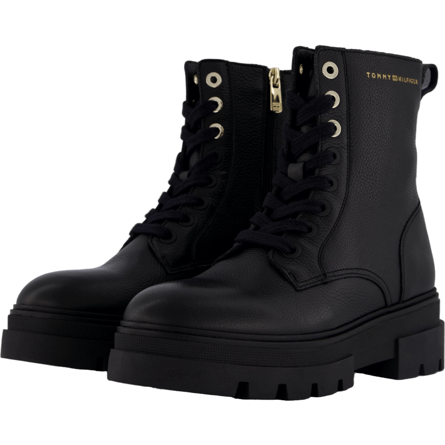 Bicolor Leather Lace-up Black