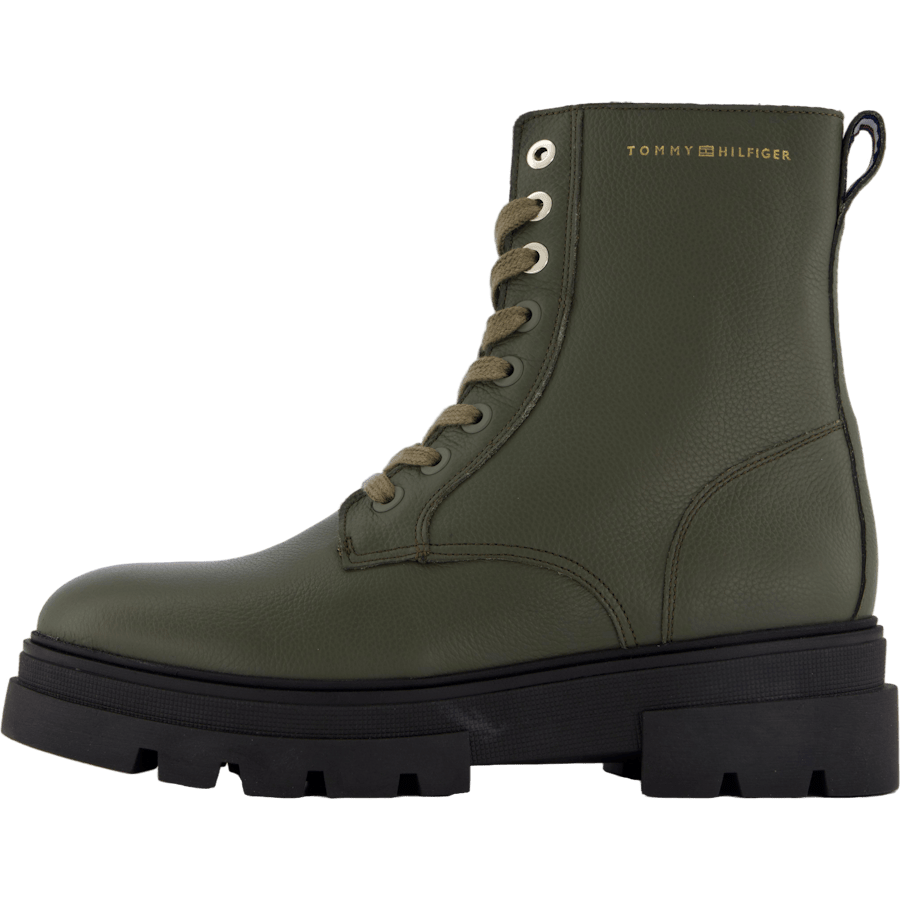 Bicolor Leather Lace-up Army Green