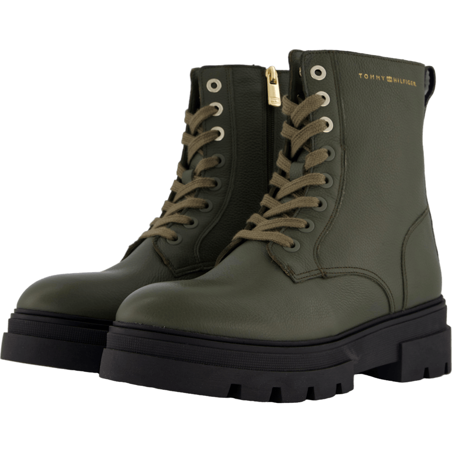 Bicolor Leather Lace-up Army Green