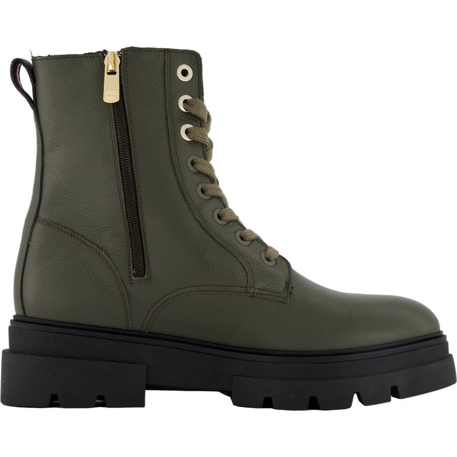 Bicolor Leather Lace-up Army Green