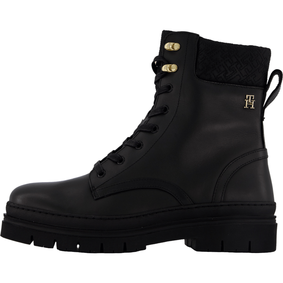 Cleated Lace-up Lthr Mix Mono  Black