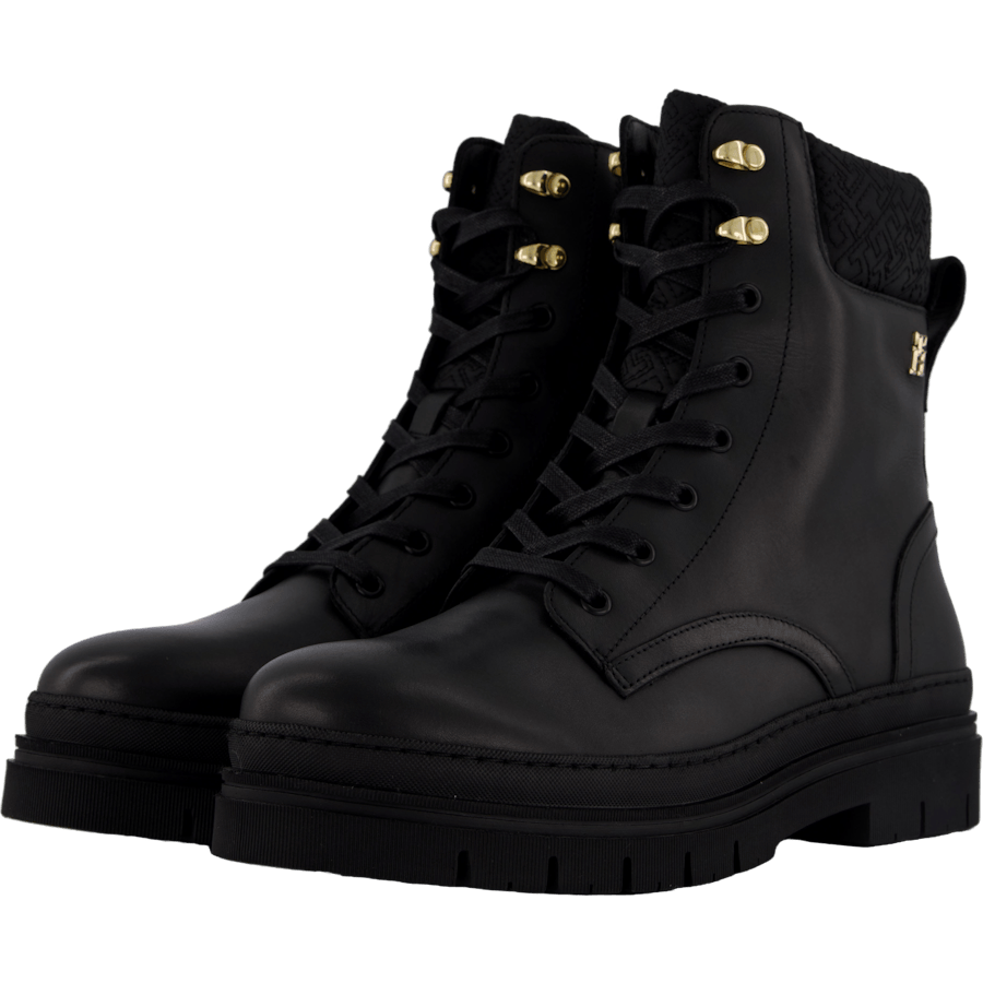 Cleated Lace-up Lthr Mix Mono  Black