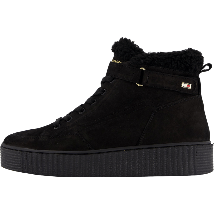 Faux Fur Nubuck Low Lace-up Black