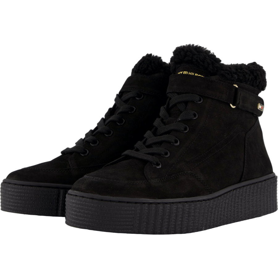 Faux Fur Nubuck Low Lace-up Black