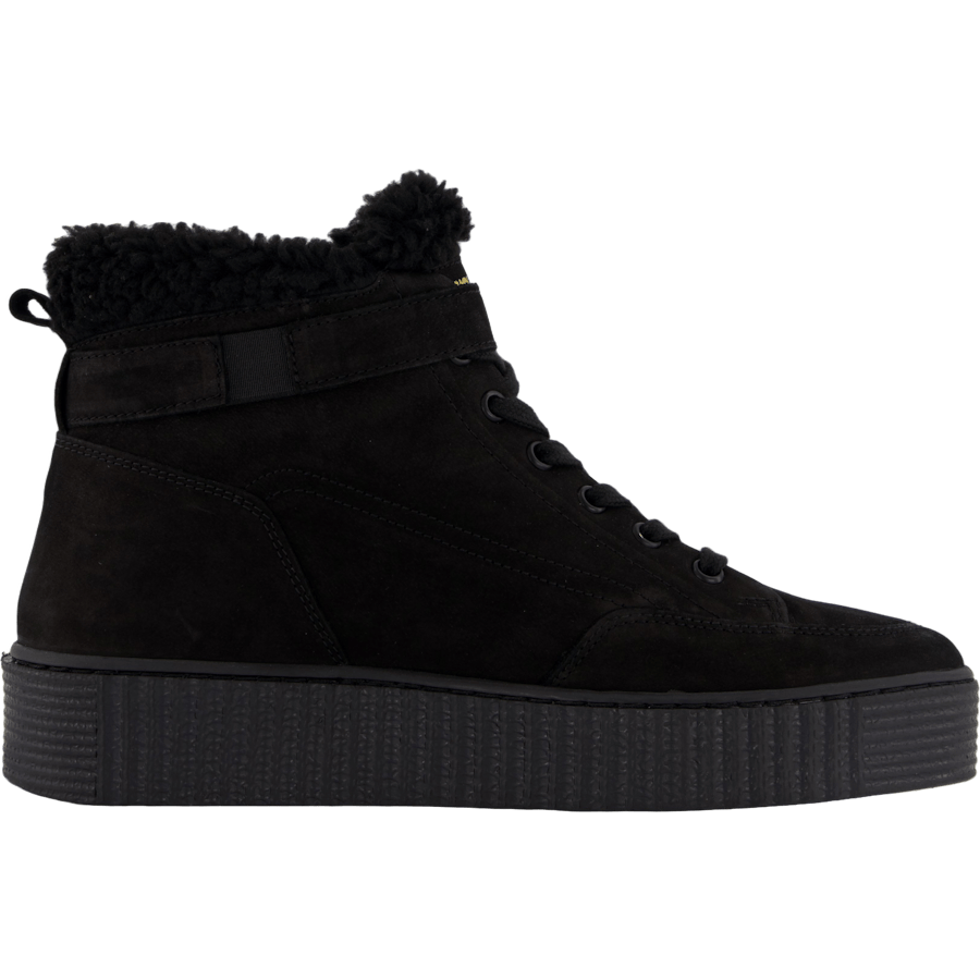 Faux Fur Nubuck Low Lace-up Black