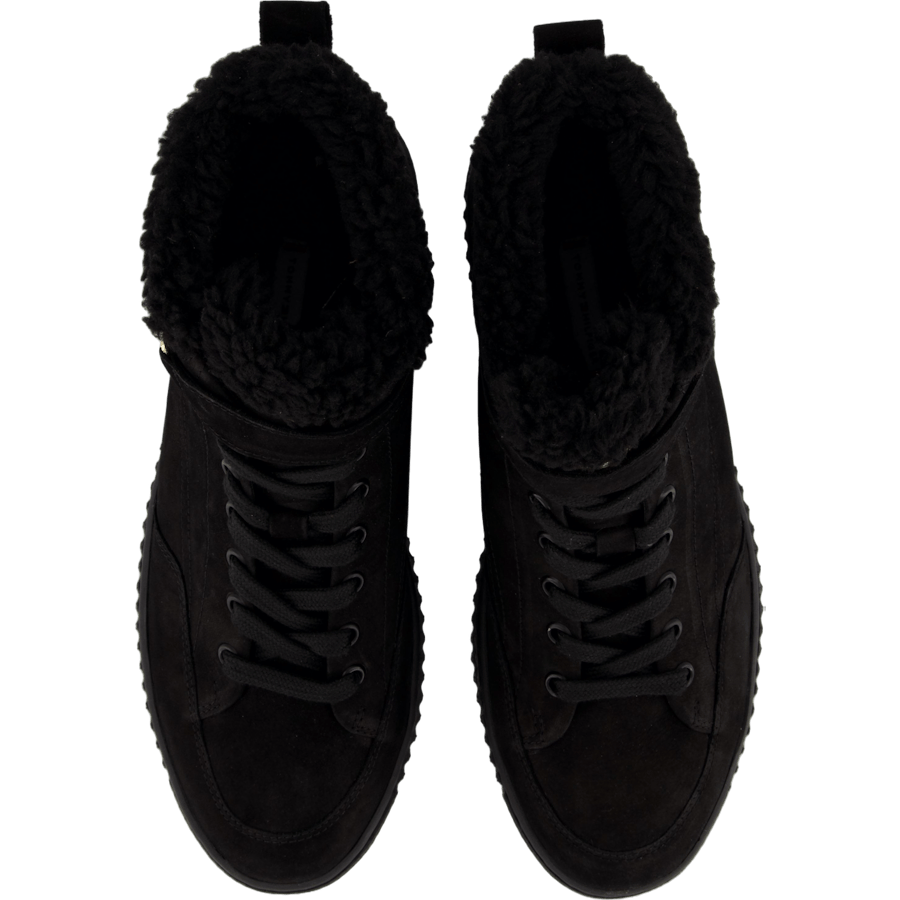 Faux Fur Nubuck Low Lace-up Black