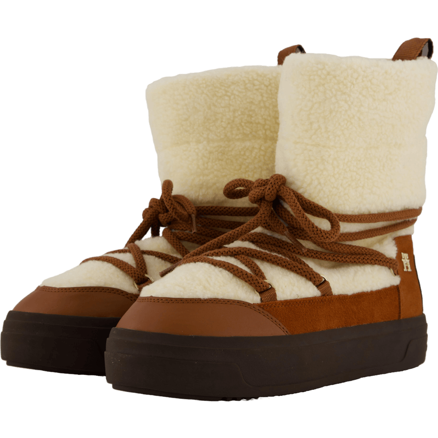 Lace-up Faux Shearling Snowboo Cognac Brown