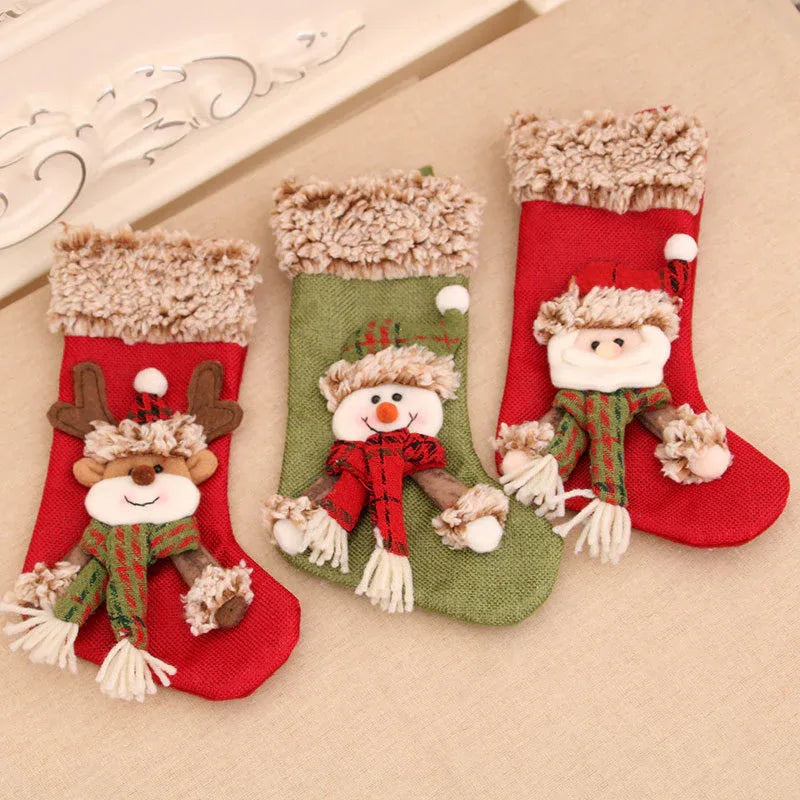 Three-Dimensional Linen Plush Christmas Socks Hanging Decorations