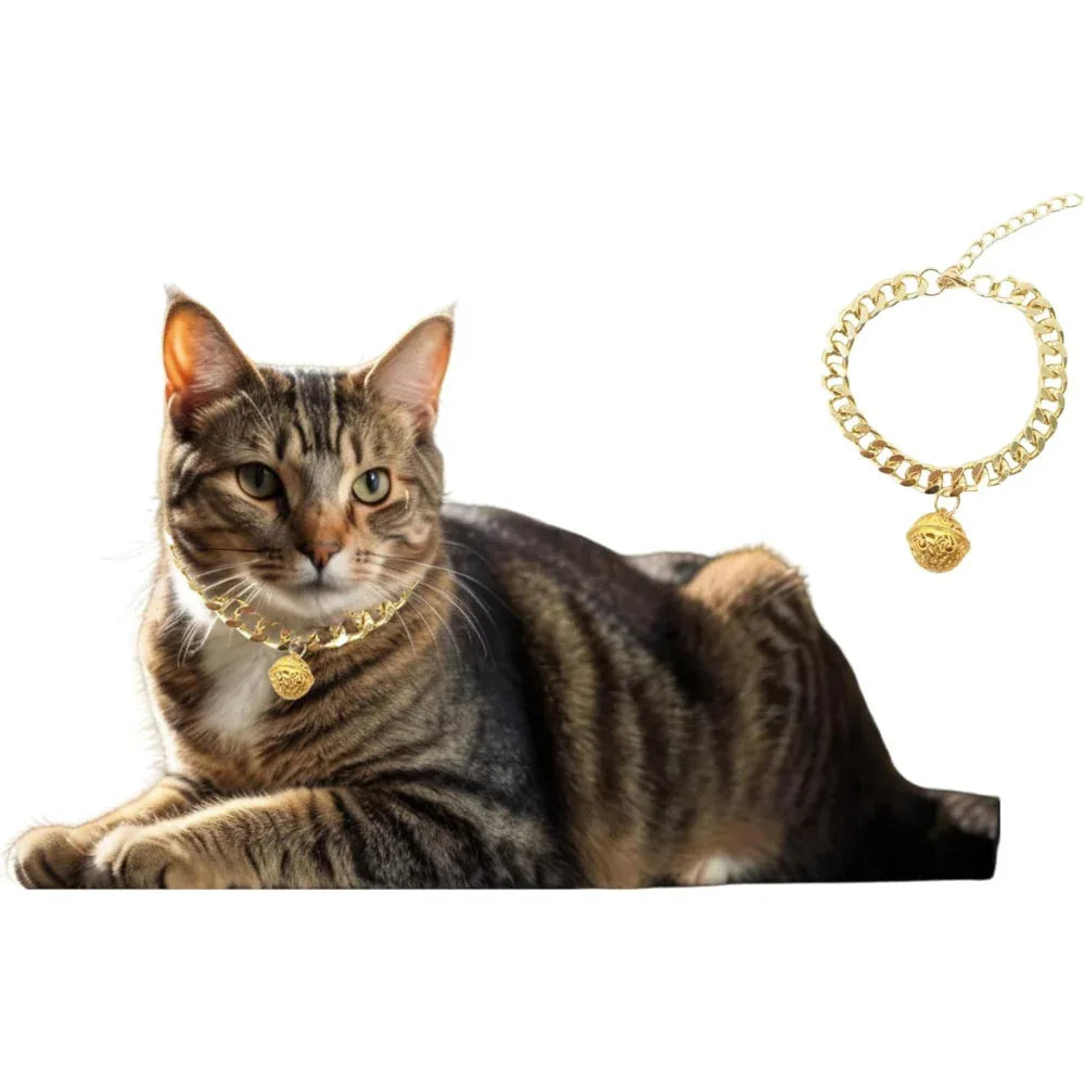 Gold Cat Chain Collar With Bell Lightweight Metal Necklace For Long Lasting Wear, Adjustable Jewelry For Cats And Dogs