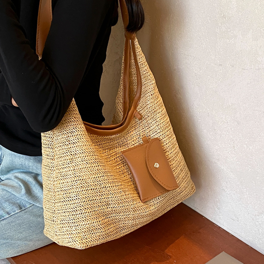 Striped Crochet Hobo Shoulder Bag