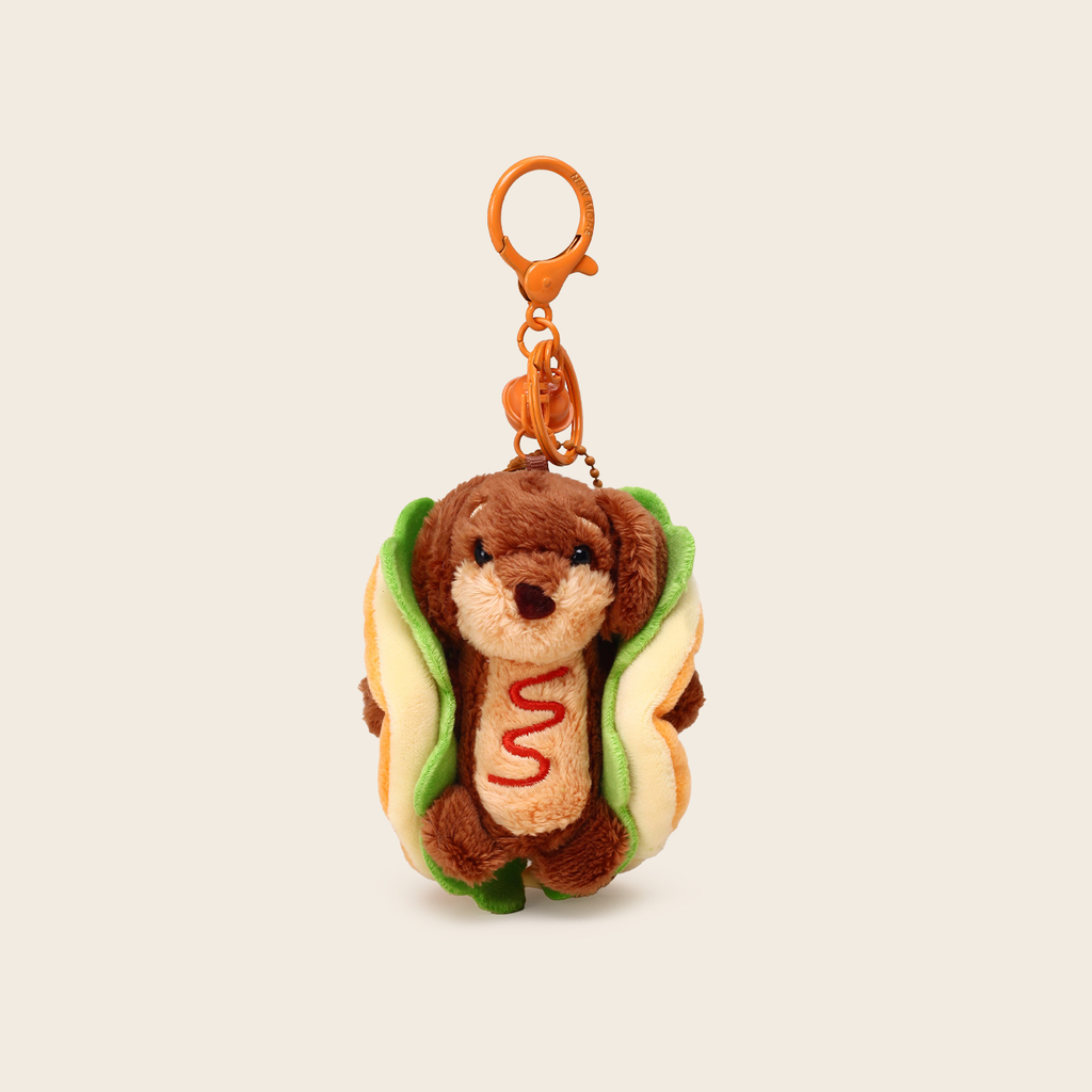 Dachshund Hot Dog Plush Keychain