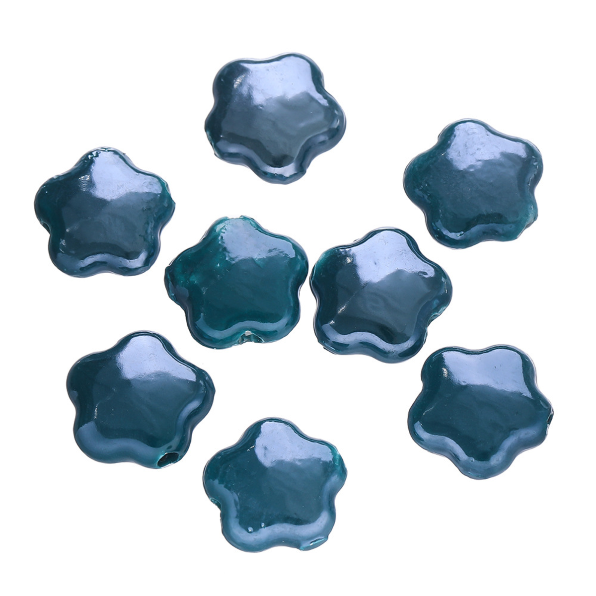 Five-Petal Ceramic Flower Beads, 10-Pack