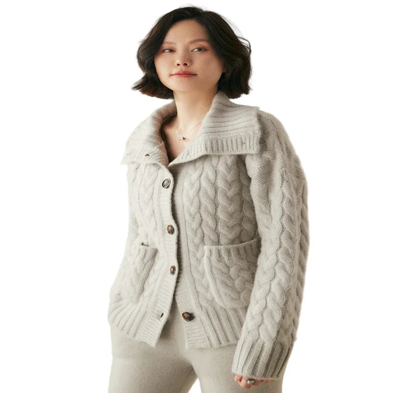 French Style Turtleneck Cashmere Cardigan Sweater For Women