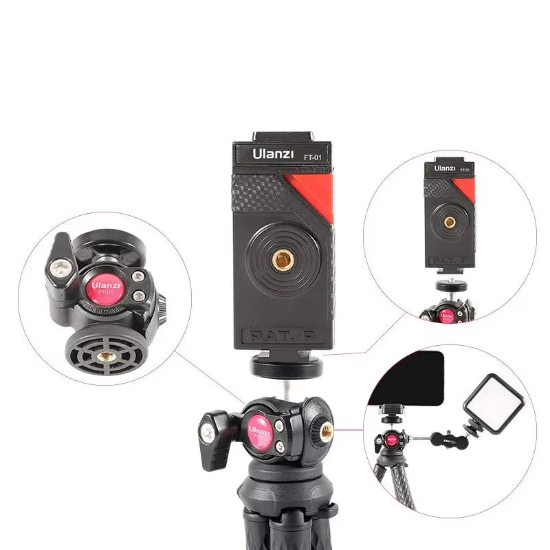 Ulanzi FT-01 Tripod flexibelt 360 grader kulledshuvud 1/4" skruv / Mobilhållare / Tillbehörssko - Bläckfisk