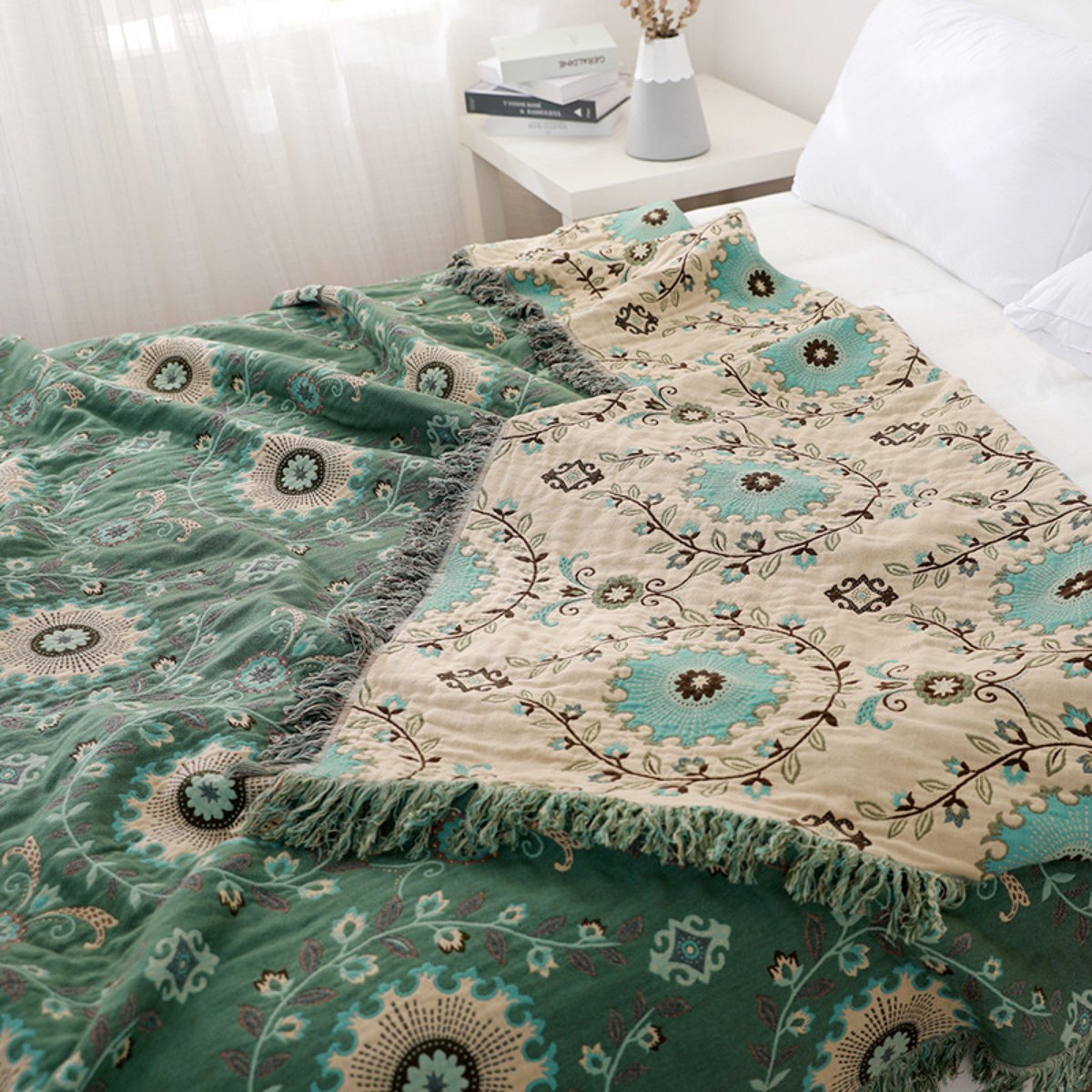Reversible Medallion Fringe Throw