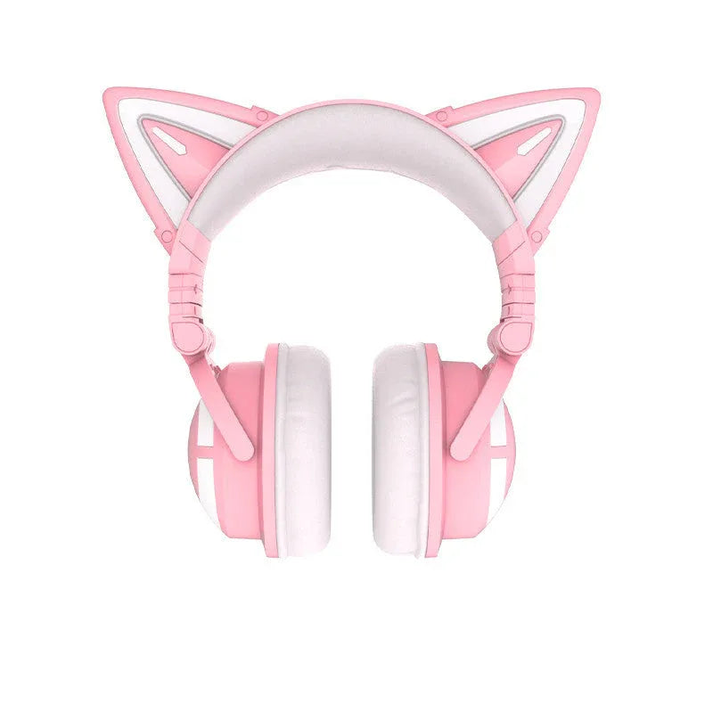 Cute Girl Game Gaming Wireless Headset With Cat Ears & Glowing LED Lights