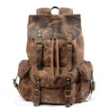 Student Rucksack Retro Backpack Drawstring Men Oil Wax Canvas Bag