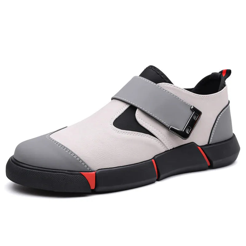 Men's Casual Comfortable Leather Slip-On Low-Top Velcro Non-Slip Flat Heel Shock Absorption Shoes