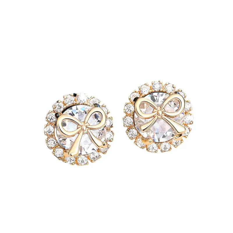 Women's Bow Stud Earrings Sweet Accessory Micro Inlaid Zircon