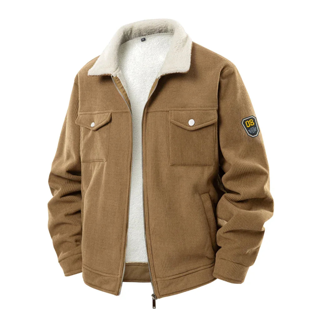 Fleece-Lined Thickened Warm Jacket Fashionable Lapel Workwear Lambswool Men's Coat