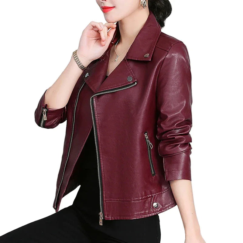 Versatile Short Women's Imitation Leather Jacket