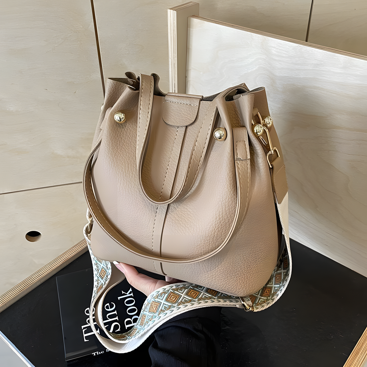 Wide-Strap Bucket Bag