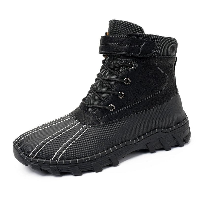 Winter Fleece Lace-up Shoes Waterproof Anti-Slip Sole Outdoor Warm Snow Boots For Men