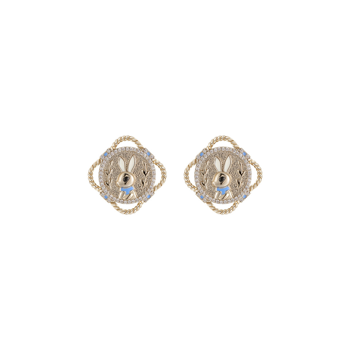 Bunny Badge Stud Gold Earrings-0