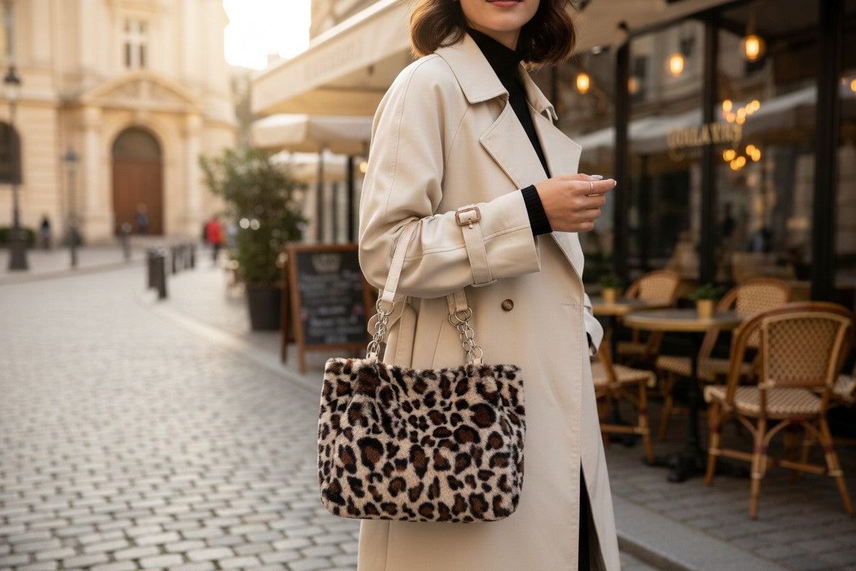 Handväska Leopard – Trendig mjuk väska med kedjedetalj