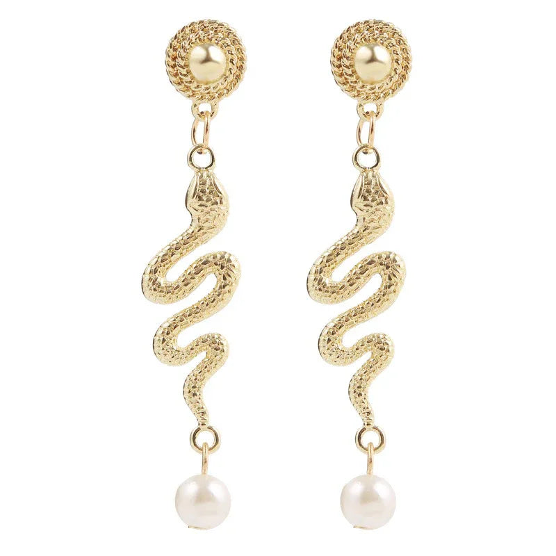 Ins Trend Creative Animal Snake Pearls Earrings Jewelry