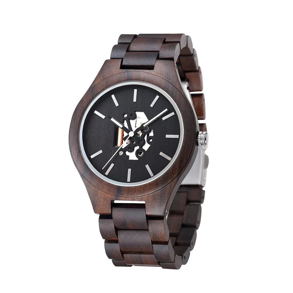 Men's Wooden Watch With 2035 Japanese Movement And Luminous Pointers