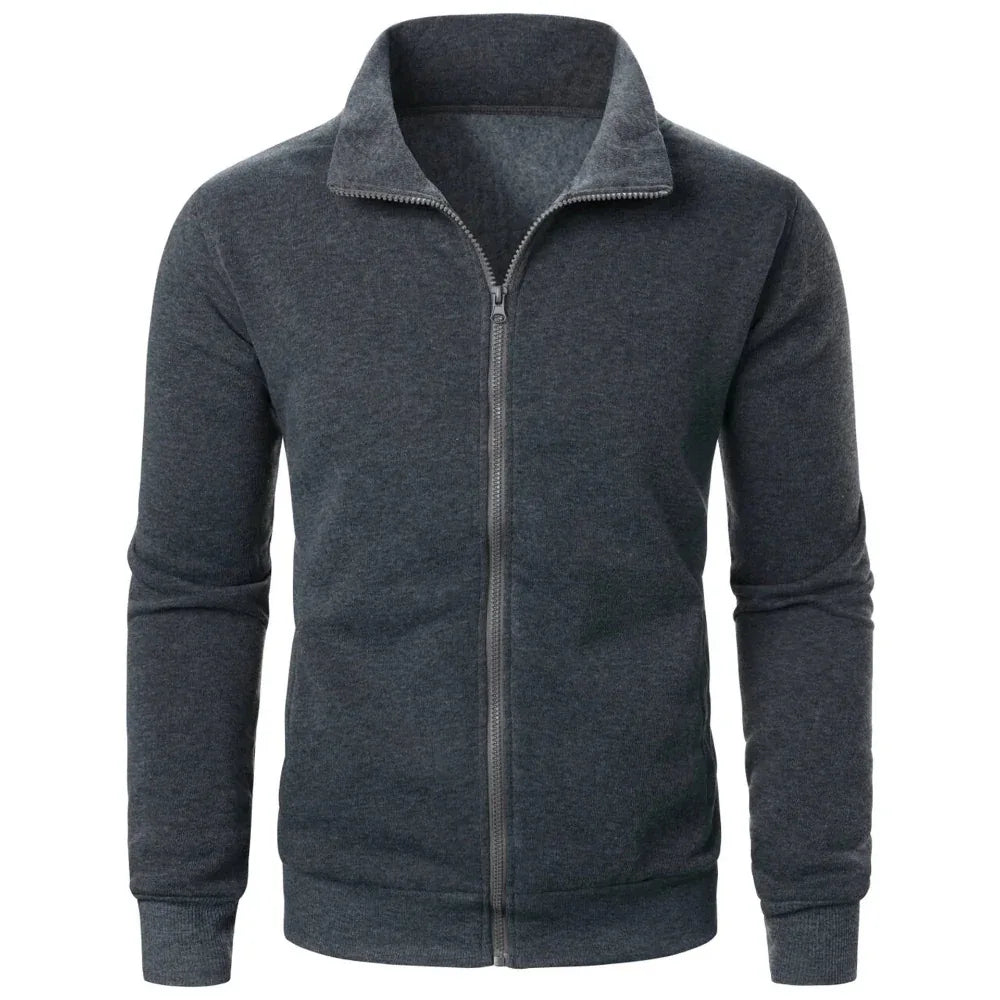 Stand Collar Cardigan Zipper Fleece Thickened Sweater Threaded Cuff Casual Sweatshirt