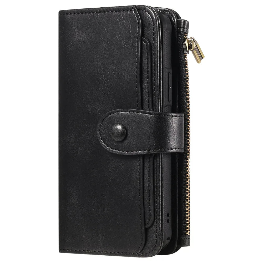 Leather Retro Phone Case Multi-Function Wallet With Magnetic Buckle Closing Method